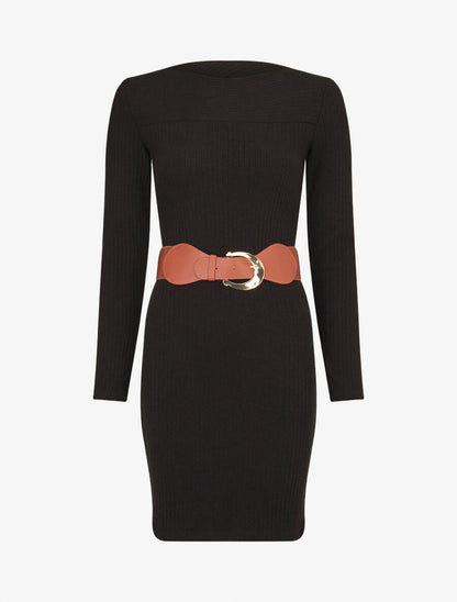 Robe côtelée à dos nouer - Noir - 1