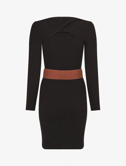 Robe côtelée à dos nouer - Noir - 2