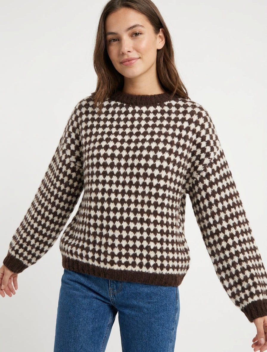 Ruime trui van mohairmix met schubbenmotief - Bruin