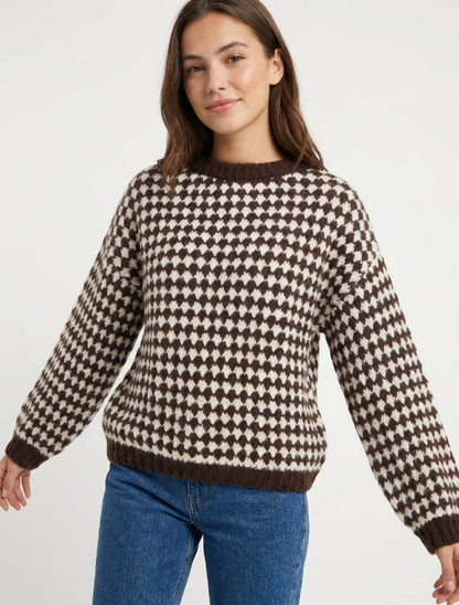 Ruime trui van mohairmix met schubbenmotief - Bruin