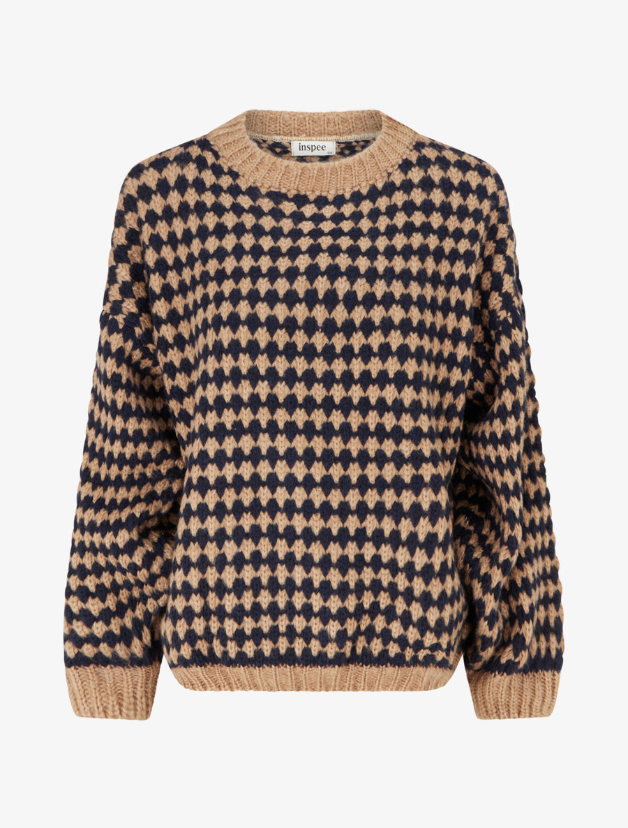 Pull ample en mohair mélangé à motif style écaille - Camel - 1