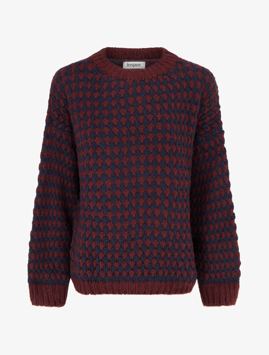 Pull ample en mohair mélangé à motif style écaille - Lie de vin - 1