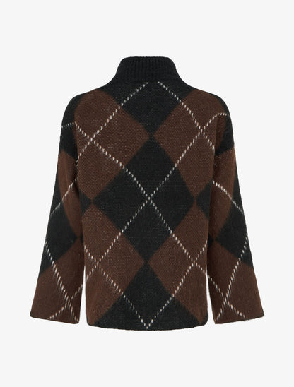 Pull à col montant et motif carreaux en mohair mélangé - Marron - 2