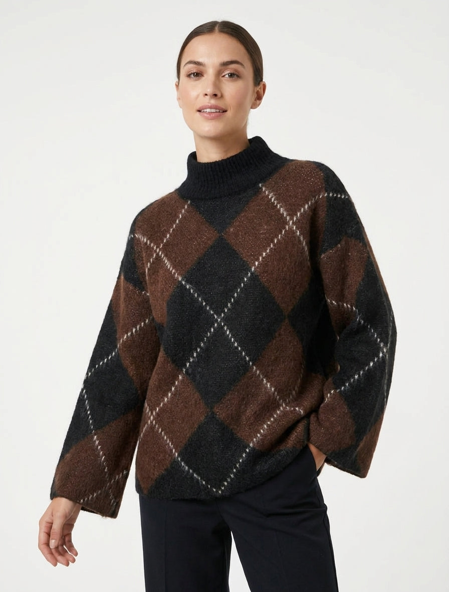 Coltrui met ruitpatroon in gemengde mohair - Bruin