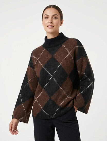 Coltrui met ruitpatroon in gemengde mohair - Bruin