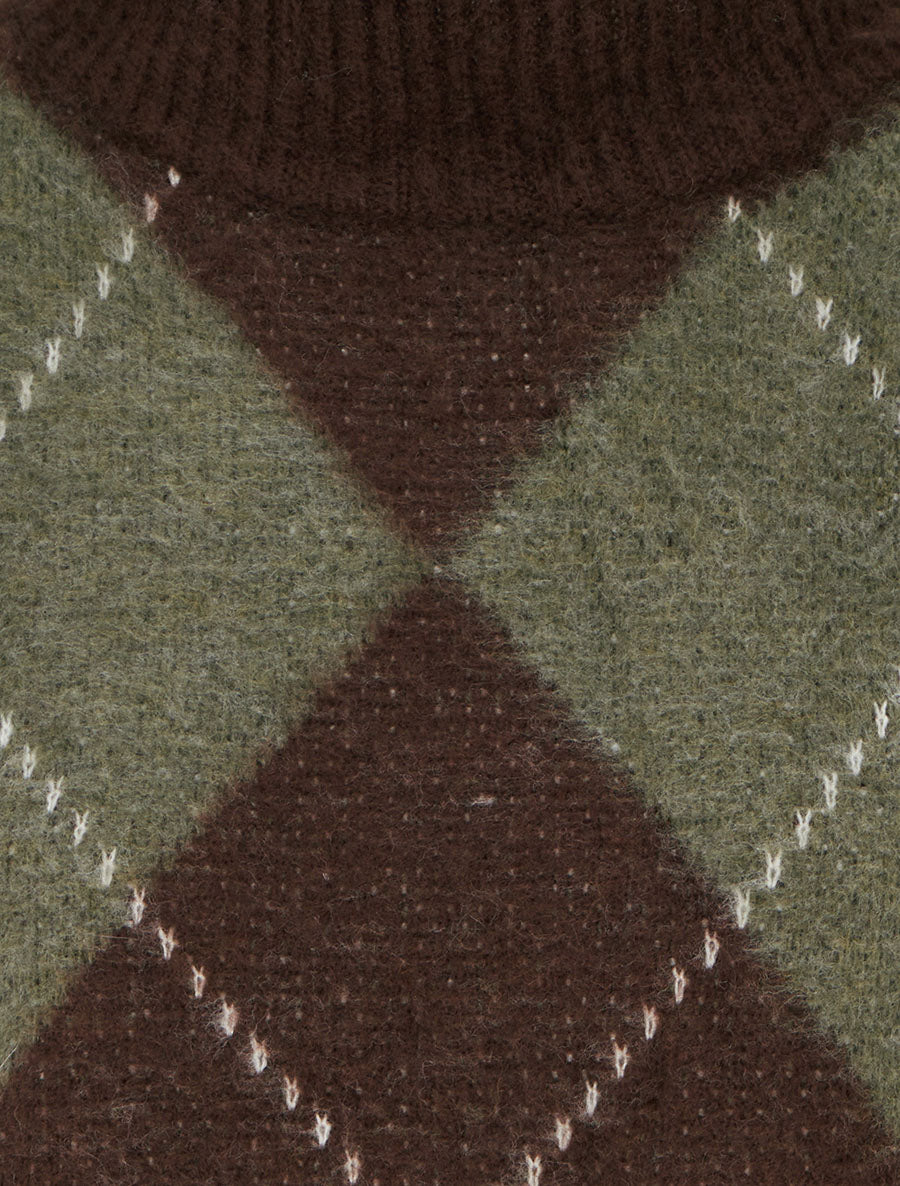 Pull à col montant et motif carreaux en mohair mélangé - Kaki - 3