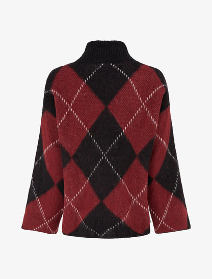 Pull à col montant et motif carreaux en mohair mélangé - Bordeaux - 2