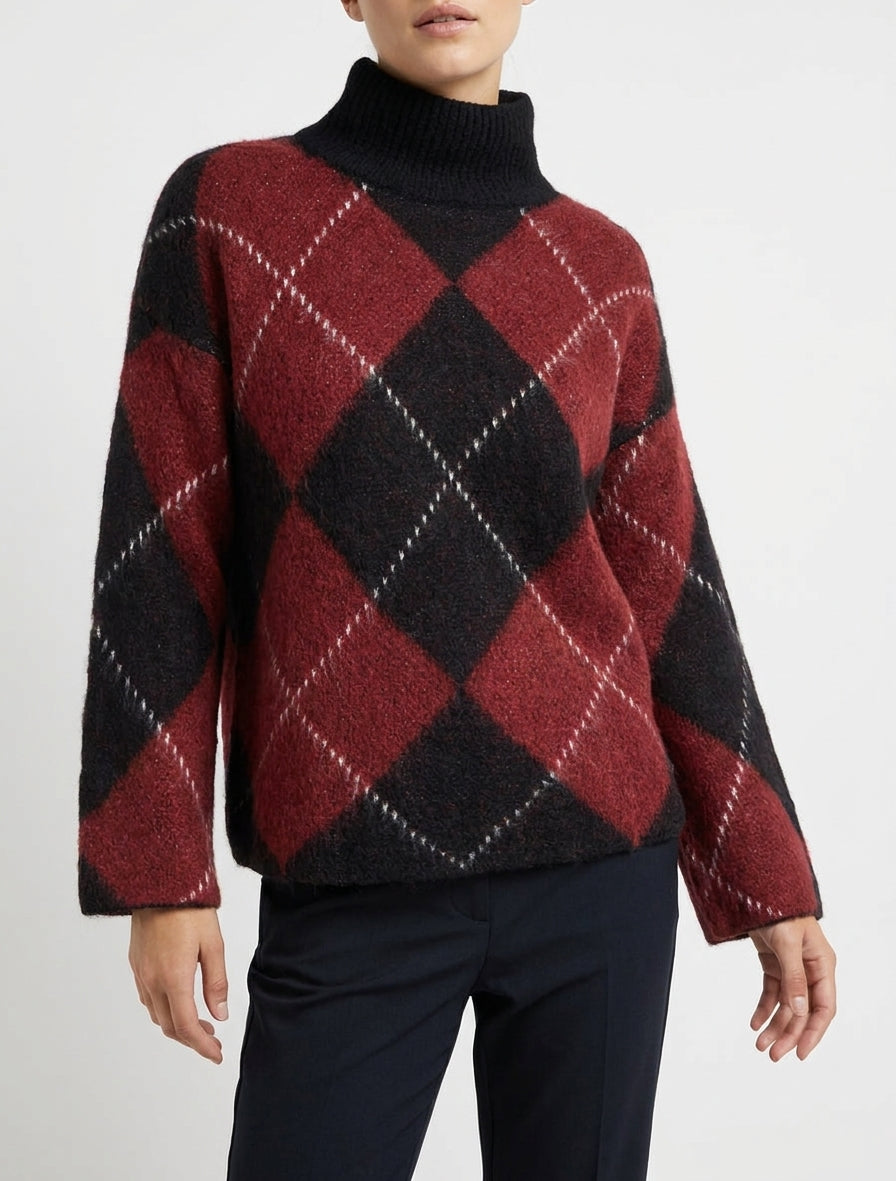 Coltrui met ruitpatroon in gemengde mohair - Bordeaux