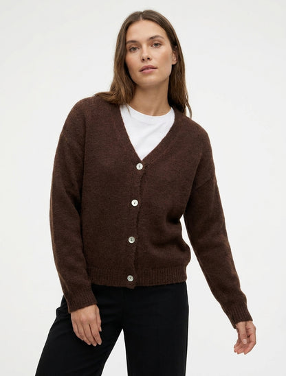 Ruime mohair trui met V-hals - Bruin