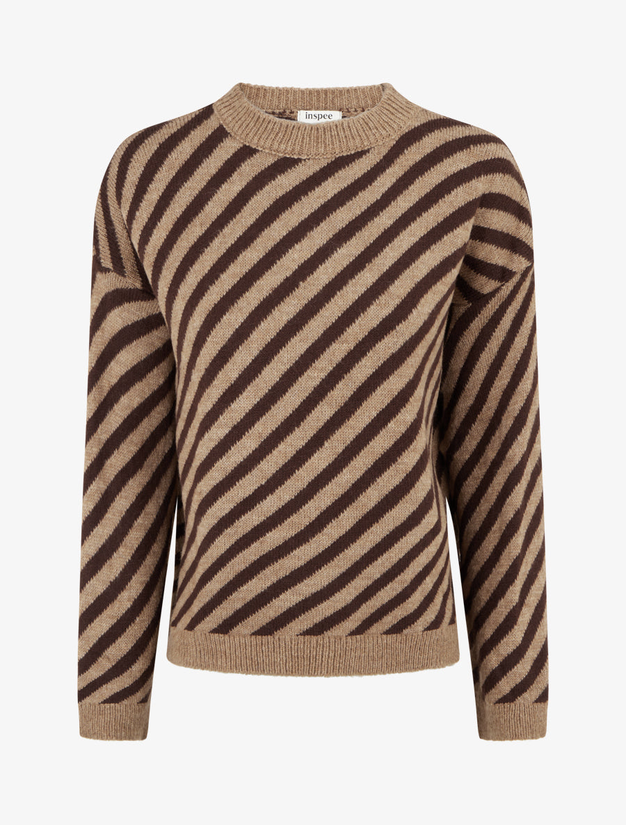 Pull mohair à rayures diagonales - Beige - 1