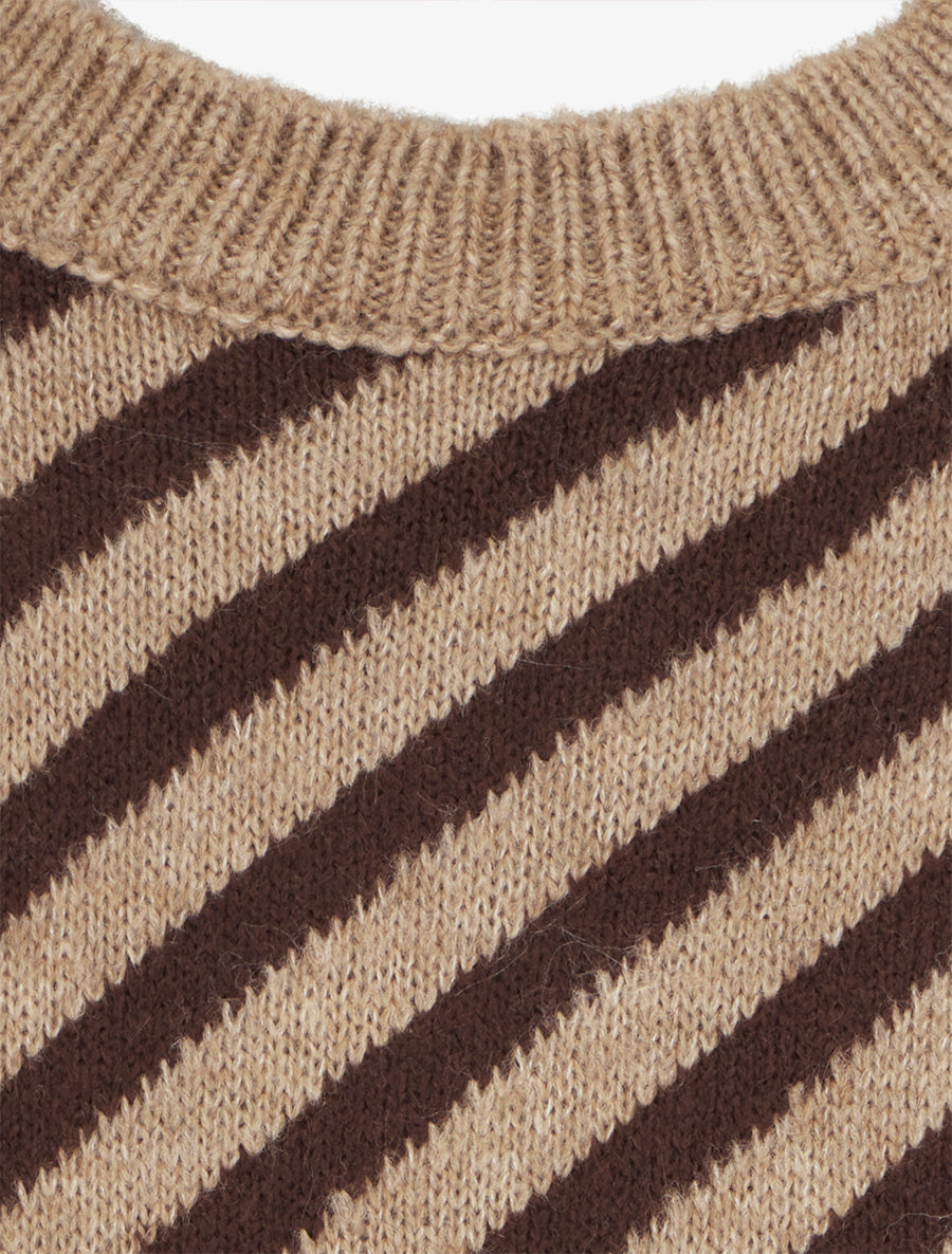 Pull mohair à rayures diagonales - Beige - 3