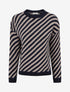 Pull mohair à rayures diagonales - Marine/taupe - 1