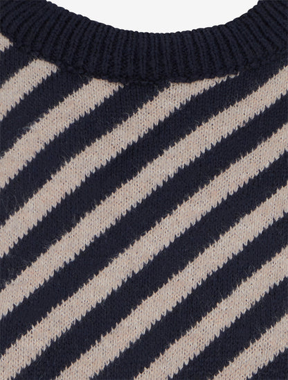 Pull mohair à rayures diagonales - Marine/taupe - 3