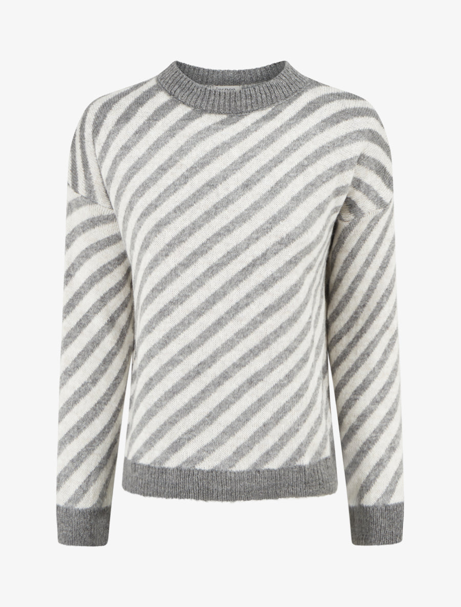 Pull mohair à rayures diagonales - Gris - 1