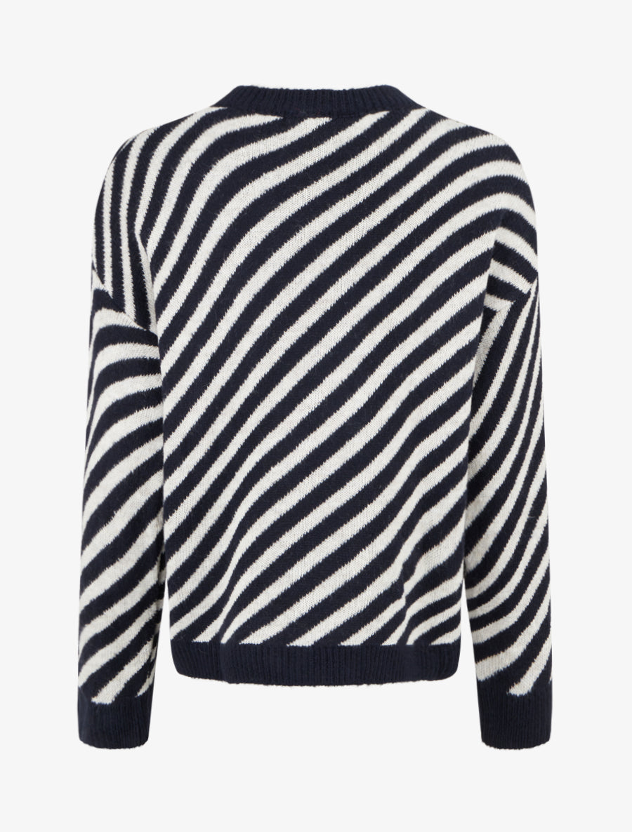 Pull mohair à rayures diagonales - Marine - 2