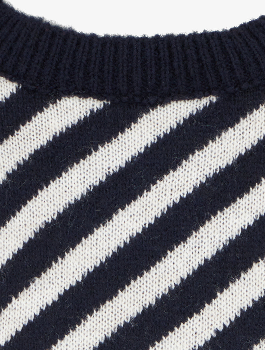 Pull mohair à rayures diagonales - Marine - 3