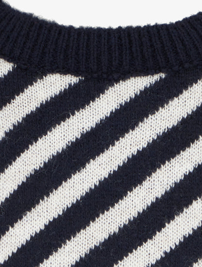Pull mohair à rayures diagonales - Marine - 3