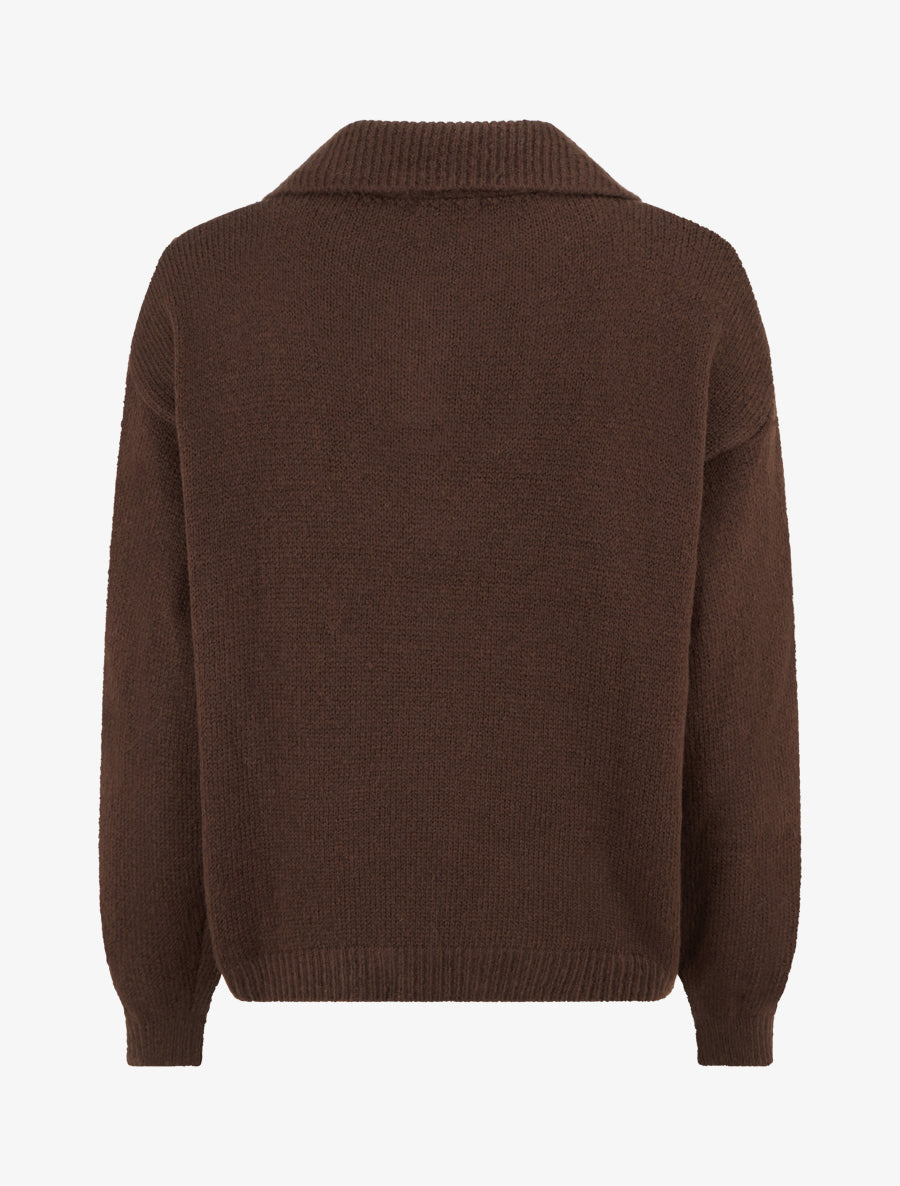 Pull en maille à col boutonné - Marron - 2