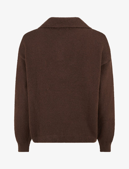 Pull en maille à col boutonné - Marron - 2