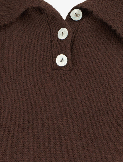 Pull en maille à col boutonné - Marron - 3