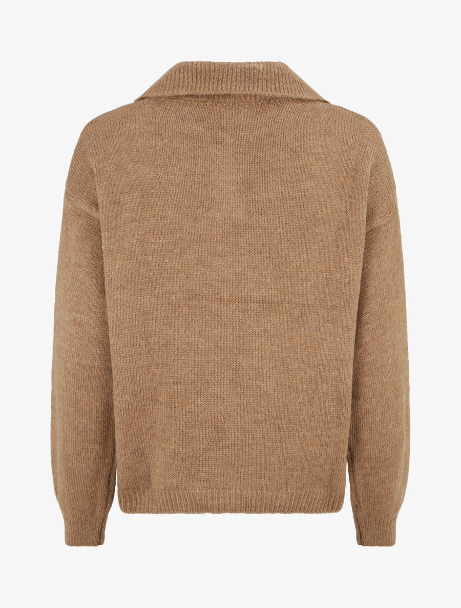 Pull en maille à col boutonné - Camel - 2