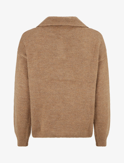 Pull en maille à col boutonné - Camel - 2