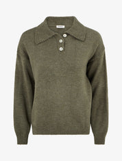 Pull en maille à col boutonné - Kaki - 1