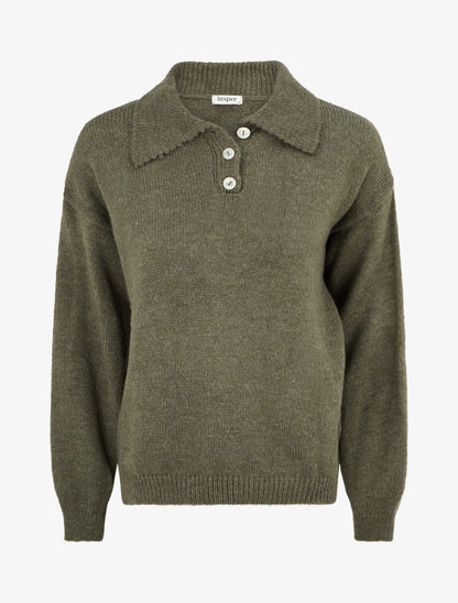 Pull en maille à col boutonné - Kaki - 1