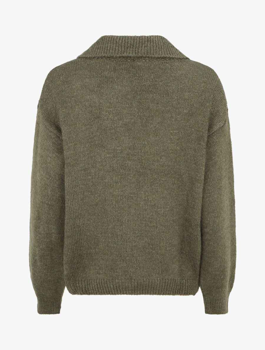 Pull en maille à col boutonné - Kaki - 2