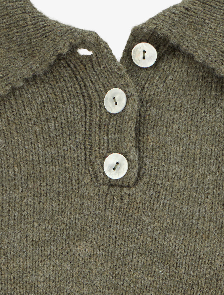 Pull en maille à col boutonné - Kaki - 3