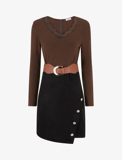 Robe droite bicolore - Marron - 1