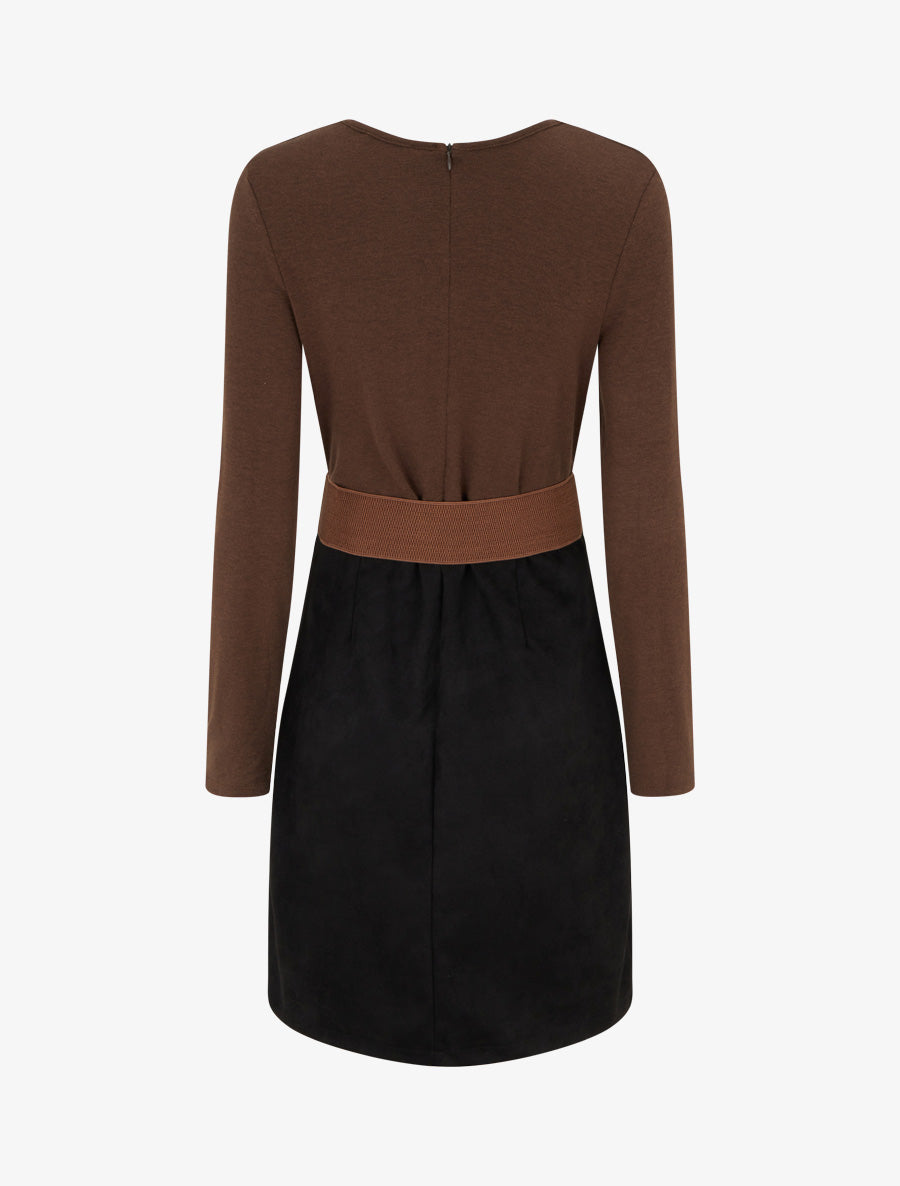 Robe droite bicolore - Marron - 2