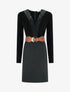 Robe droite bimatière à détail dentelle - Noir - 1