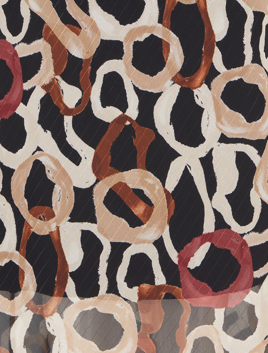 Jupe longue droite voile imprimé cercles fantaisies - Noir - 3