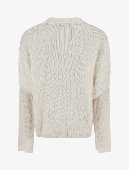 Pull uni à manches longues bimatière - Beige - 2