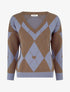 Pull à col V motif carreaux et coeur - Marron/bleu - 1