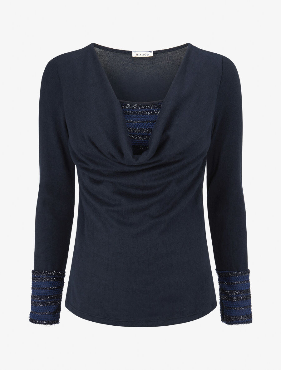 Pull fin à doublure lamé - Marine - 5