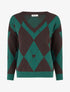 Pull à col V motif carreaux et coeur - Marron/vert foncé - 1