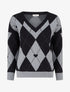 Pull à col V motif carreaux et coeur - Noir/gris - 1