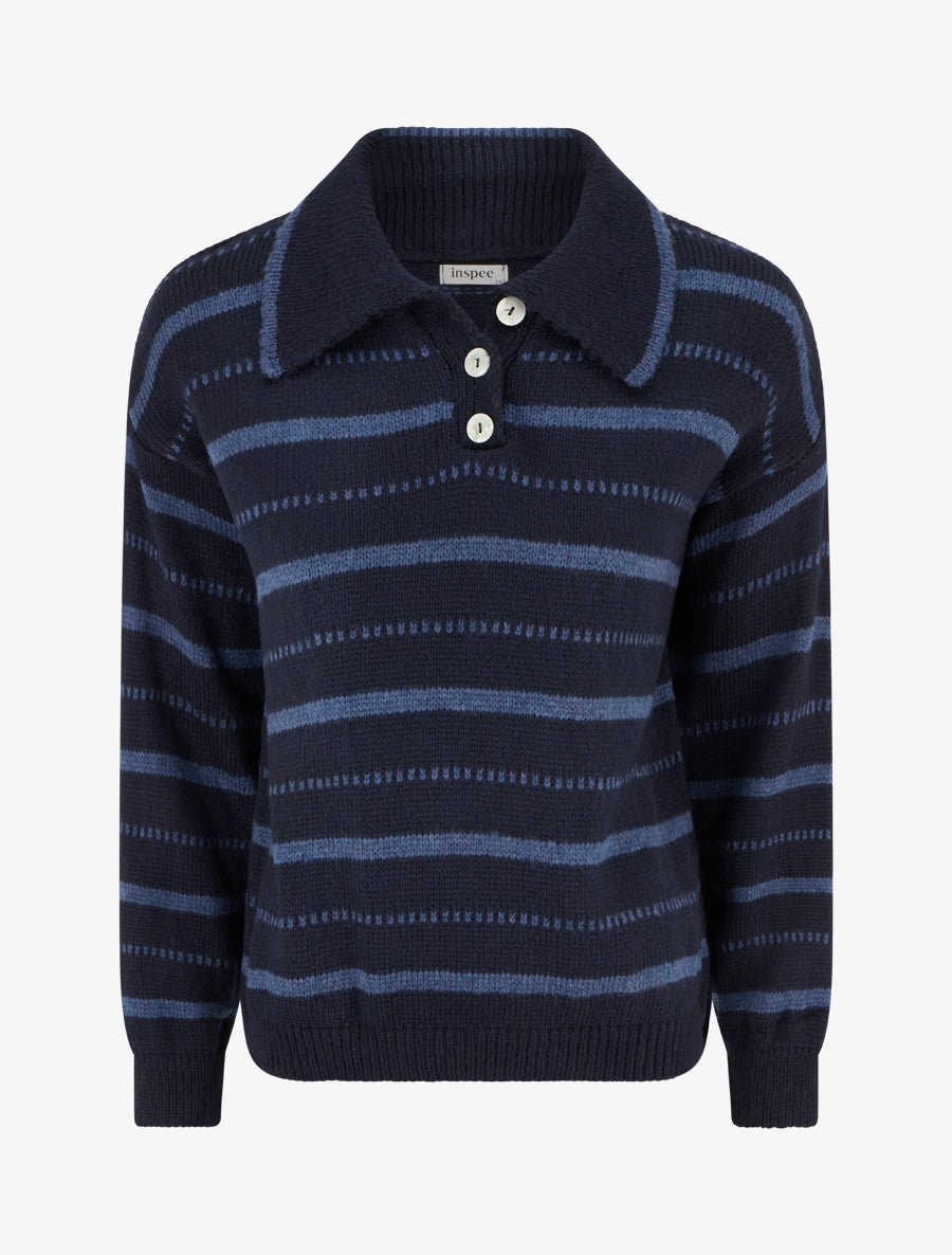 Pull en maille rayé - Marine - 1