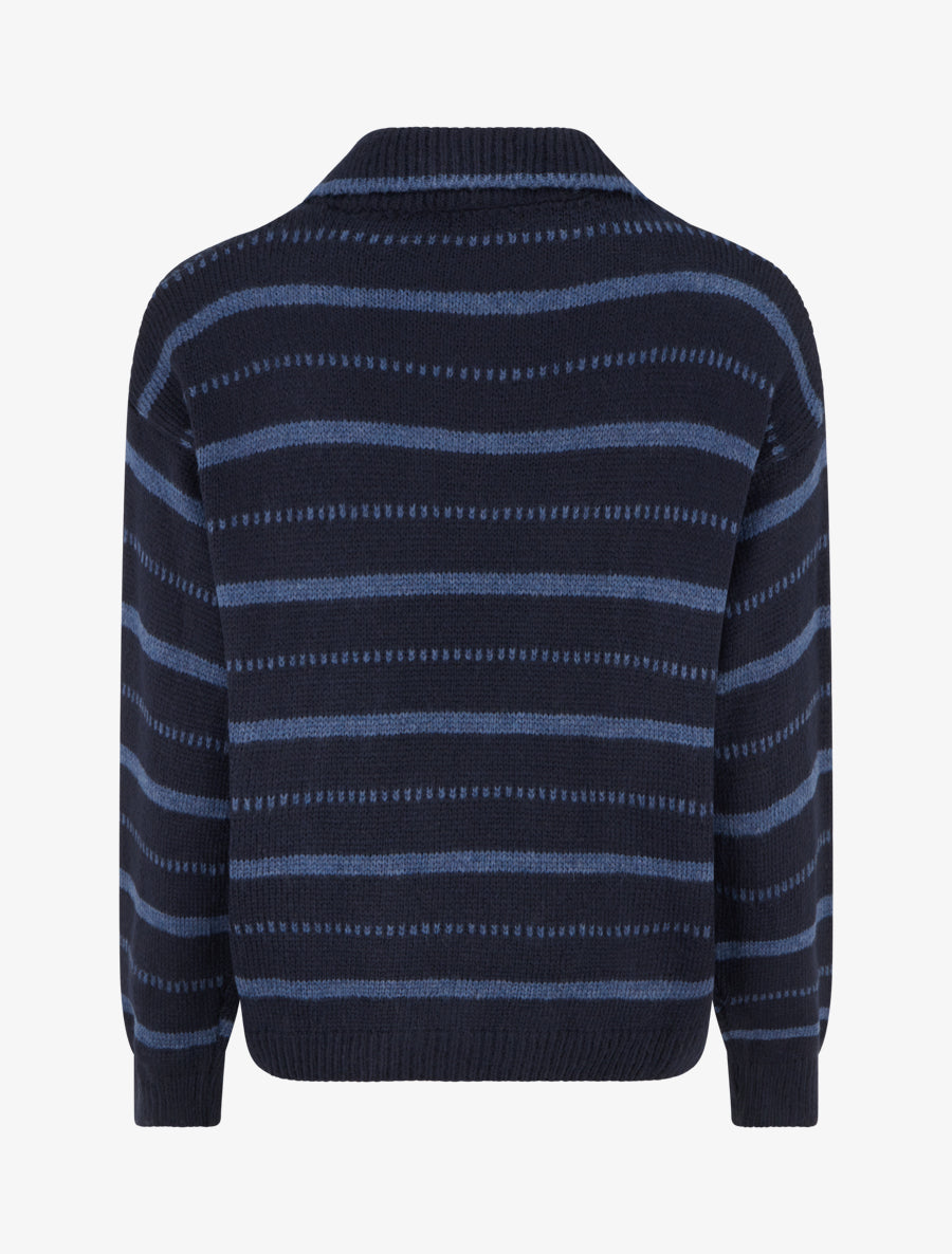 Pull en maille rayé - Marine - 2