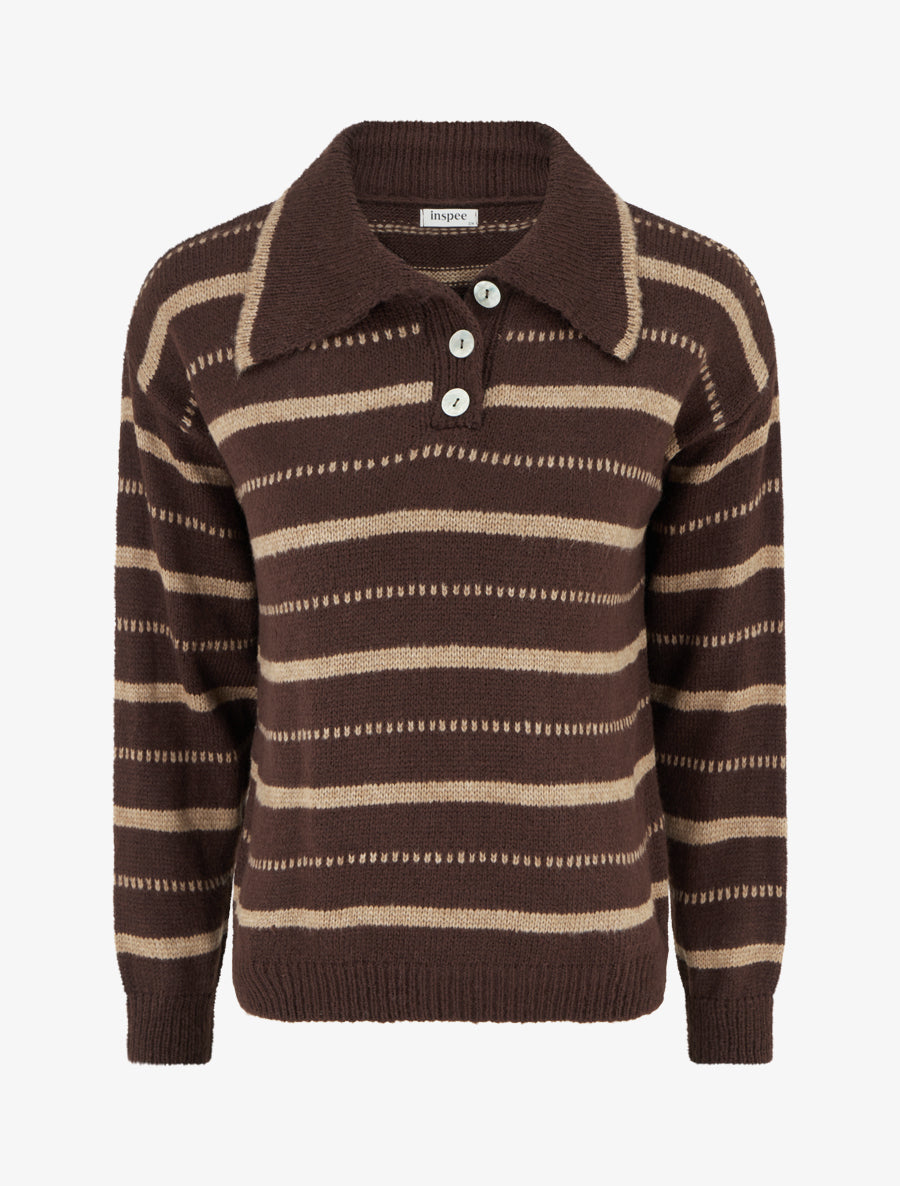 Pull en maille rayé - Marron - 1