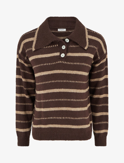 Pull en maille rayé - Marron - 1