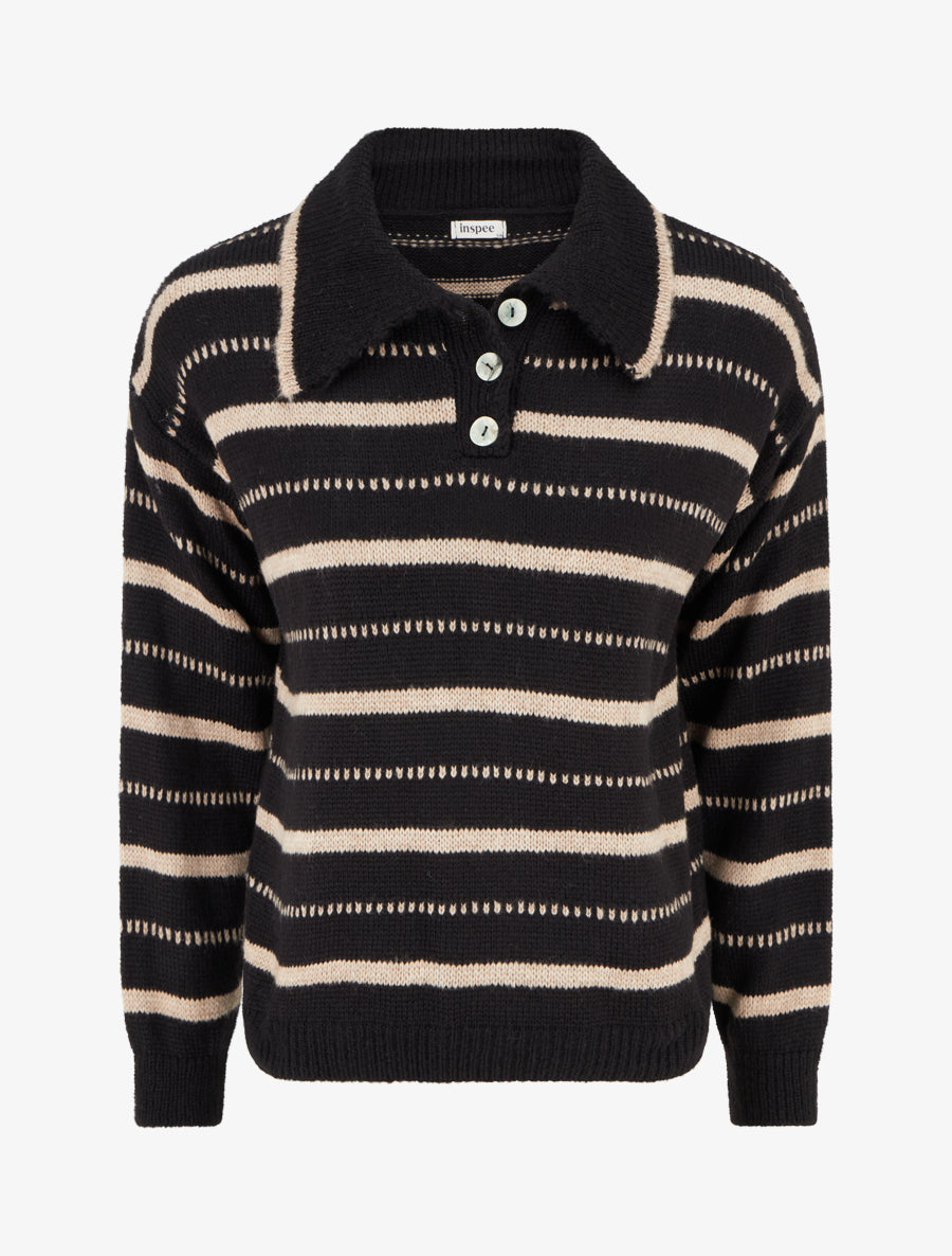 Pull en maille rayé - Noir - 1