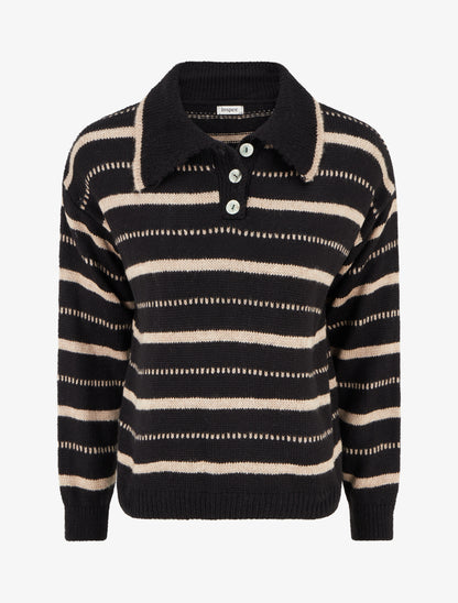 Pull en maille rayé - Noir - 1