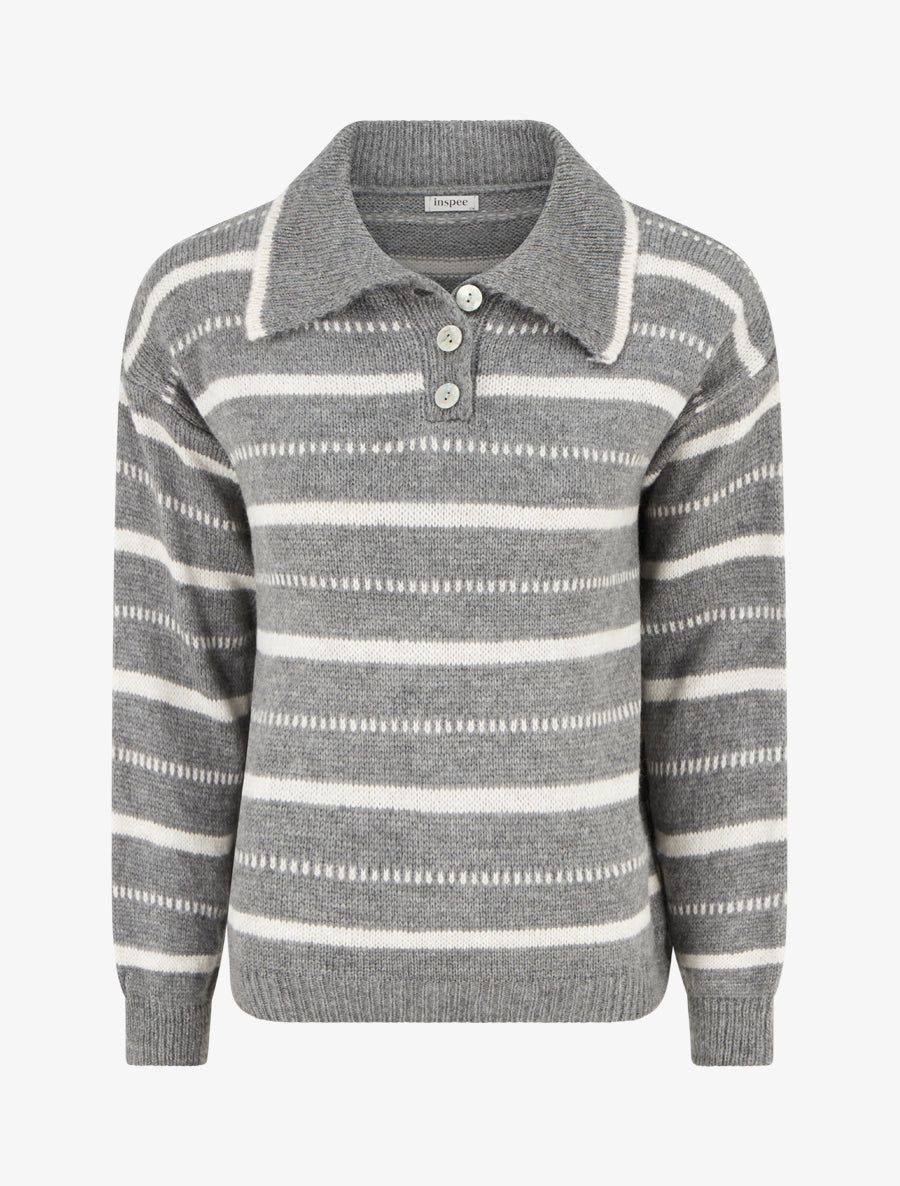 Pull en maille rayé - Gris - 1
