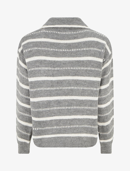 Pull en maille rayé - Gris - 2