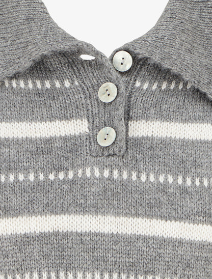 Pull en maille rayé - Gris - 3