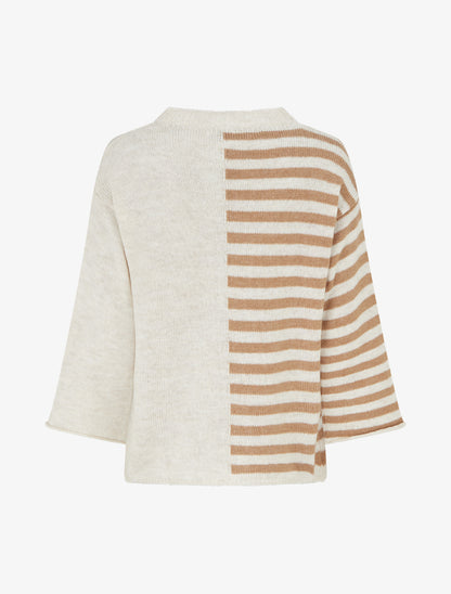 Pull en mohair mélangé à rayures et col rond - Beige - 2