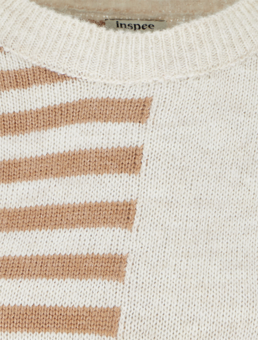 Pull en mohair mélangé à rayures et col rond - Beige - 3